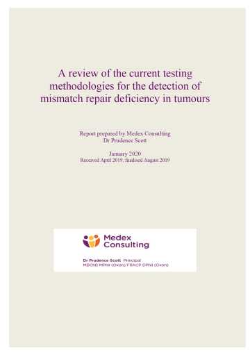 Review of the current testing methodologies for the detection of mismatch repair deficiency in tumours