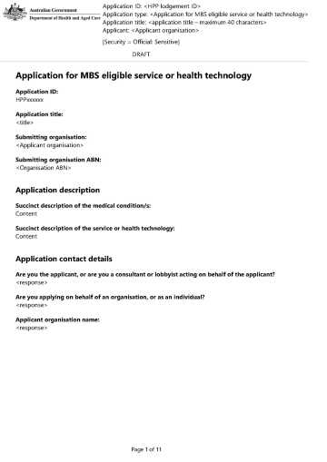 Example of an application summary (MBS funding)