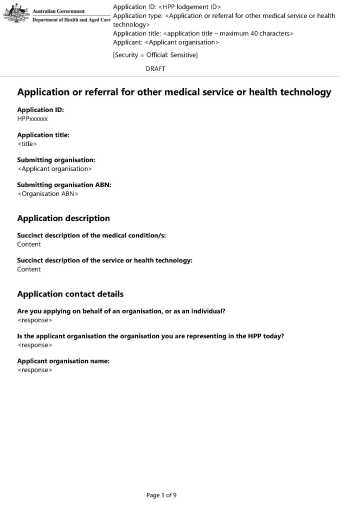 Example of an application summary (non-MBS funding)